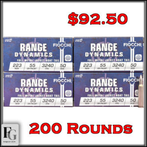 Fiocchi Range Dynamics 223 Rem Ammo 55gr FMJ-BT 200ct 223A