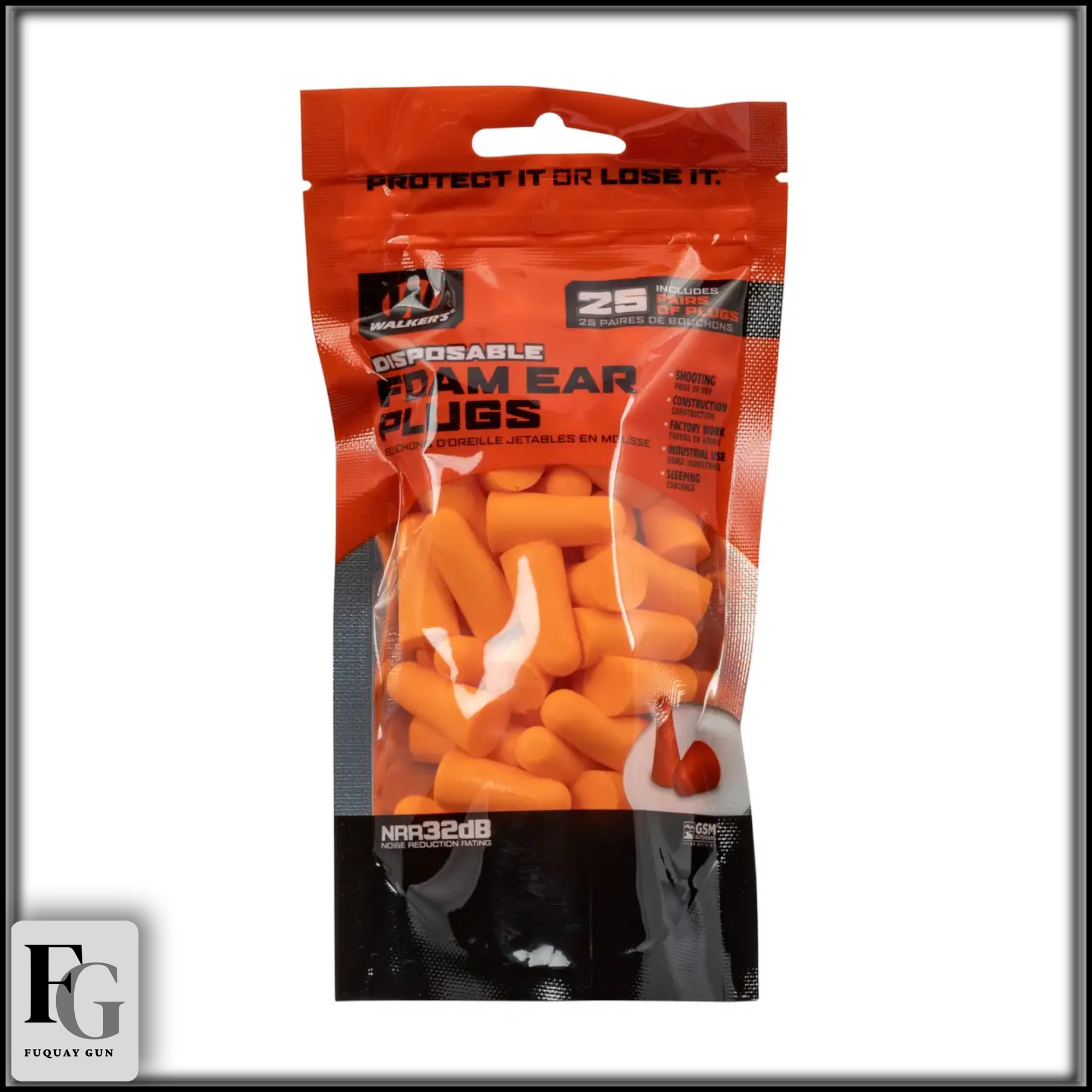 Walkers 32 DB Foam Ear Plugs 25ct GWP-FP25-BAG